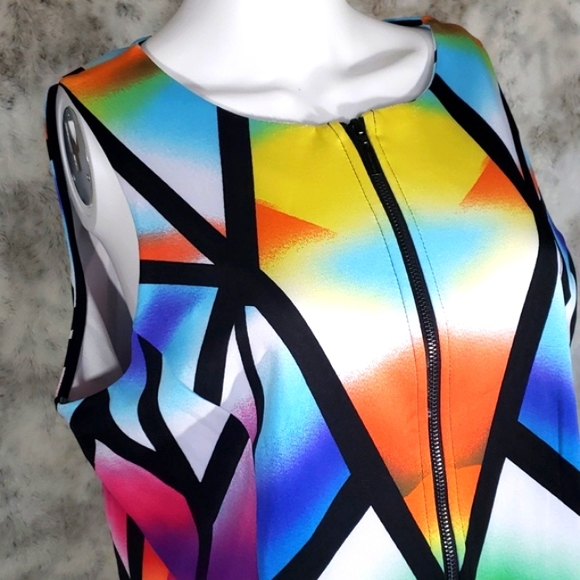 Bisou Bisou Beautiful Multicolor Stained Glass Placement Zip Front Top Size XL - Picture 2 of 12